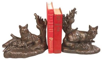 Bookends Bookend TRADITIONAL Lodge Fox Family Chocolate Brown Resin