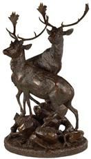 Sculpture MOUNTAIN Lodge Pair of Stags Deer Chocolate Brown Resin Carved