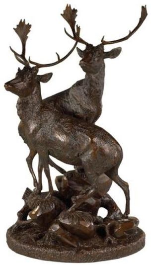 Sculpture MOUNTAIN Lodge Pair of Stags Deer Chocolate Brown Resin Carved