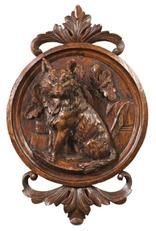 Plaque EQUESTRIAN Lodge Sitting Fox Large Chestnut Resin Relief Carved