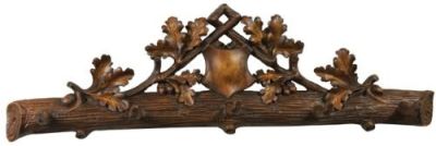 Coat Hook MOUNTAIN Lodge Oak Leaf Crest Chestnut Resin Carved Hand-Cast