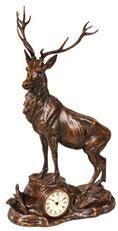 Figural Mantel Clock MOUNTAIN Lodge Royal Stag Deer Chocolate Brown Resin