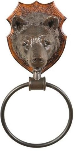 Towel Ring Rack Rustic Bear Head Hand Painted Made in USA OK Casting Mountain
