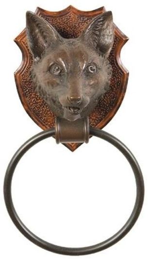 Towel Ring Rack Rustic Fox Head Hand Painted Resin Made in USA OK Casting