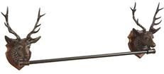 Towel Rail Bar Lodge Twin Stag Head Deer Chocolate Brown Cast Resin Hand-Cast
