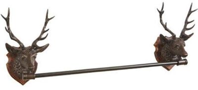Towel Rail Bar Lodge Twin Stag Head Deer Chocolate Brown Cast Resin Hand-Cast