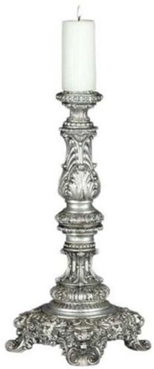 Candlesticks Candleholder Candlestick Lodge Silver Cast Resin Hand-Painted