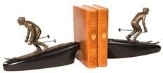 Bookends Bookend MOUNTAIN Lodge Winter Olympian Down Hill Skier Skiing Ebony