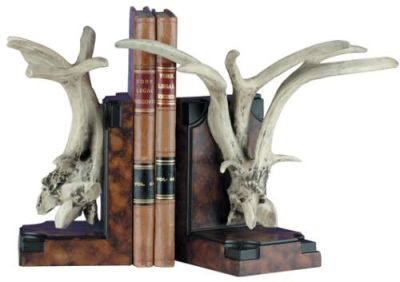 Bookends Bookend MOUNTAIN Lodge Antler Ivory Chocolate Brown Resin Hand-Cast