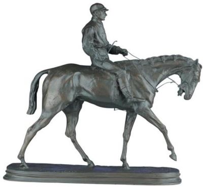 Sculpture EQUESTRIAN Lodge Jockey Boy Large Ebony Black Resin Hand-Cast