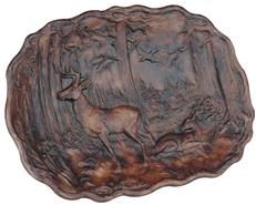 Plaque MOUNTAIN Lodge Deer in Forest Oval Resin Hand-Painted Relief Carved