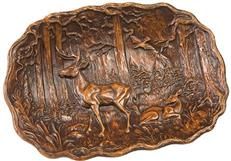 Plaque MOUNTAIN Lodge Deer in Forest Oval Resin Hand-Cast Hand-Painted Relief