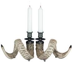 Candlesticks Pair Ram Horn Traditional OK Casting Hand Painted Antique Look New