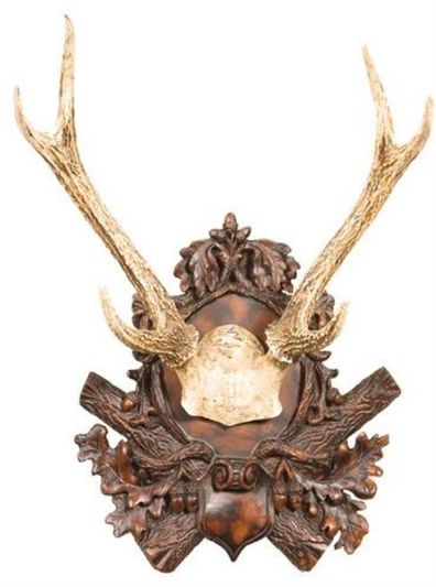 Plaque MOUNTAIN Lodge Antlers Deer Medium Chocolate Brown Resin Highly Detailed