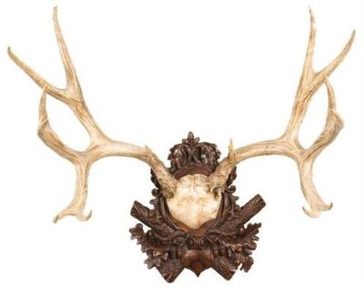 Plaque MOUNTAIN Lodge Mule Deer Antler Ivory Chocolate Brown Resin Hand-Painted