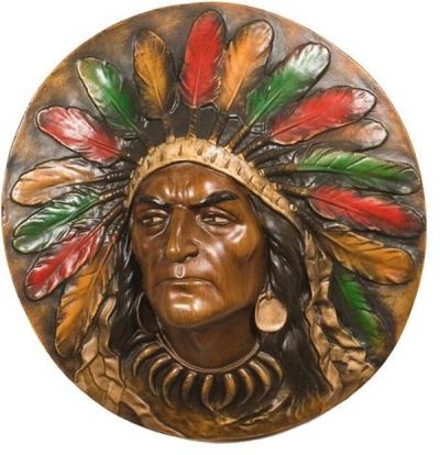Plaque AMERICAN WEST Lodge Indian Chief Large Colorful Multi-Color Resin