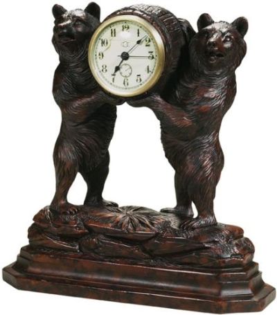 Mantel Clock MOUNTAIN Lodge Two Bears Oxblood Red Resin Battery Not Included