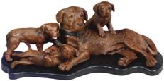 Sculpture TRADITIONAL Lodge Momma Labrador Dog and Puppies Ebony Chocolate