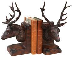 Bookends Bookend MOUNTAIN Lodge Stag Head Deer Oxblood Red Resin Hand-Painted