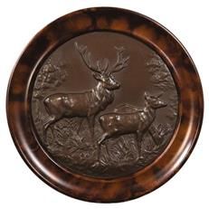 Plaque MOUNTAIN Lodge Deer Mates Doe Stag Resin Hand-Painted Carved Hand-Cast