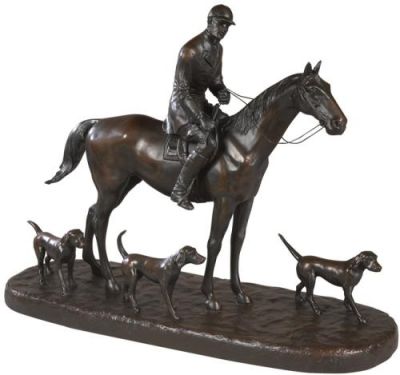 Sculpture Statue Huntsman and 3 Foxhounds Equestrian OK Casting USA Hand-Cast