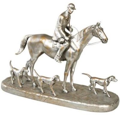 Sculpture Statue Huntsman and 3 Foxhounds Equestrian Hand-Painted OK Casting USA