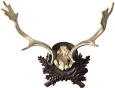 Plaque MOUNTAIN Lodge Fallow Antler Deer Chocolate Ivory Brown Resin Hand-Cast