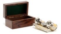 Opera Glasses Binoculars Traditional Antique Mother of Pearl Shell Wood Box