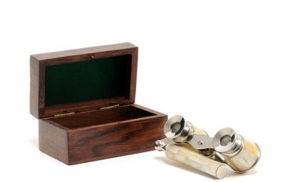 Opera Glasses Binoculars Traditional Antique Mother of Pearl Shell Wood Box