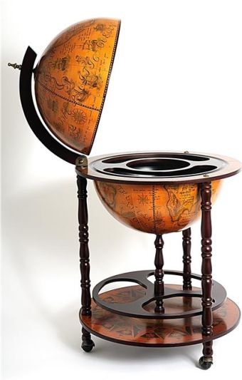 Drinks Cabinet Bar Traditional Antique Globe 17.75-In Wood Carved
