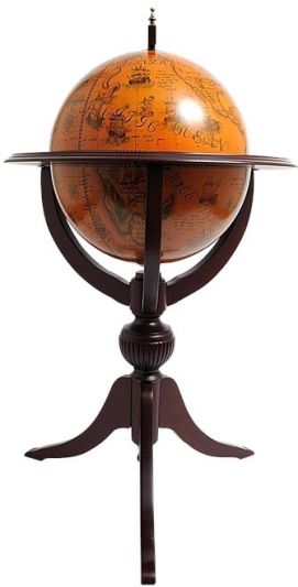 Globe Bar Traditional Antique Old Nautical Map 3-Legged Tripod 17.75-In Dark