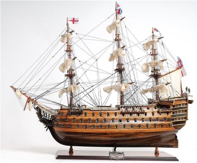 Ship Model Watercraft Traditional Antique HMS Victory Medium Mahogany Brass