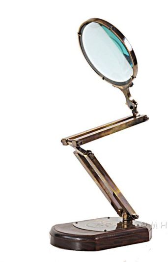 Magnifying Glass Black Shiny Wood Base Brass Adjustable