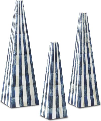 Obelisk CURREY OSSIAN Minimalist Modern White Blue Set 3 Bone Engineered
