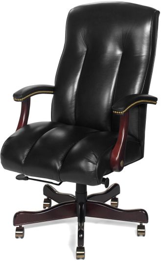 Office Chair Traditional Antique Ebony Black Leather Poly Fiber Back Seat Fill