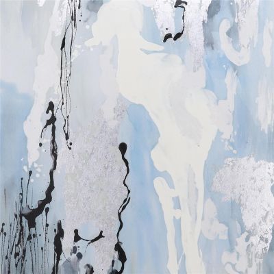 Oil Painting Contemporary Abstract White Aqua Blue Pine Polyester Canvas