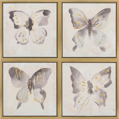 Oil Painting Contemporary Gray White Gold Set 4 Pine Polyester Canvas