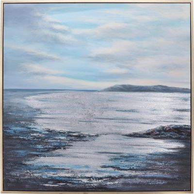 Oil Painting Contemporary Ocean Multi-Color Pine Polyester Canvas Framed