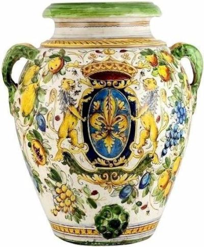 Orcio Urn Vase MAJOLICA TOSCANA Tuscan Italian Bees Crest Lion Ceramic