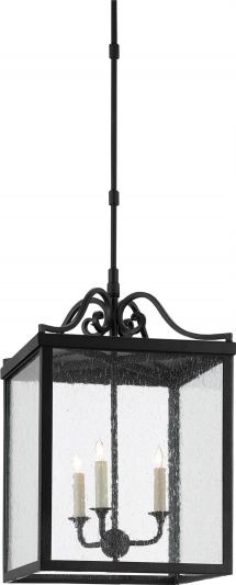 Outdoor Lantern CURREY GIATTI 3-Light Large Midnight Black Wrought Iron Glass