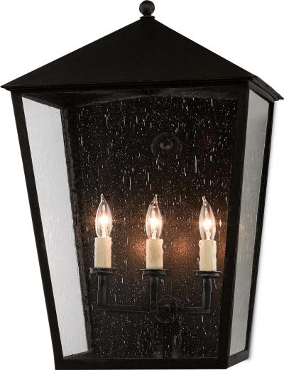 Outdoor Wall Sconce CURREY BENING 3-Light Large Midnight Black Wrought Iron