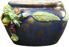Italian Majolica Ceramic Bowl, Blue, Fruit and Grapes
