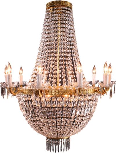 Italian Cut Glass Empire Napoleon Style Basket 11 Arm Chandelier