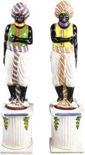 Pair Italian Majolica Blackamoore Black Moors, Hand-Painted, Vibrantly Colorful