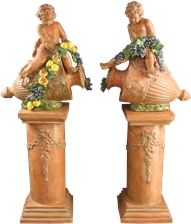 Pair Large Italian Statues Hand-Crafted Majolica Ceramic Signed Ceccerelli