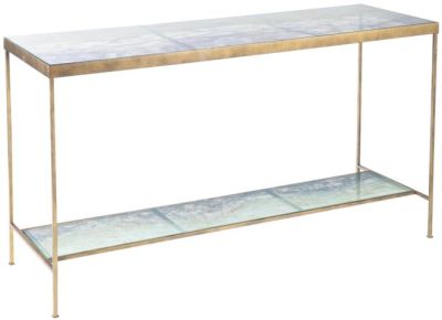 Console Antique Gold Glass Shelf Solid Amethyst 2 -Shelf