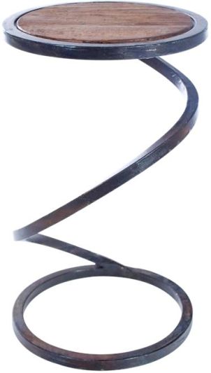 Accent Table Spiral Round Ebony Black Wood Top Metal