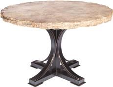 Dining Table WINSTON Live Edge Pedestal Base Round Top 48-In Beige Ebony Black