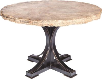 Dining Table WINSTON Live Edge Round Top Pedestal Base 48-In Beige Ebony Black