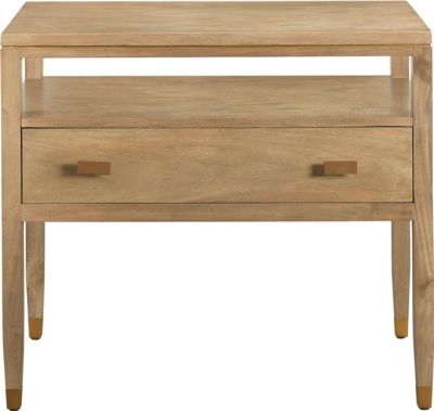 Side Table Port Eliot Bleached Wood Open Cubby Shelf 1-Drawer Simple Modern